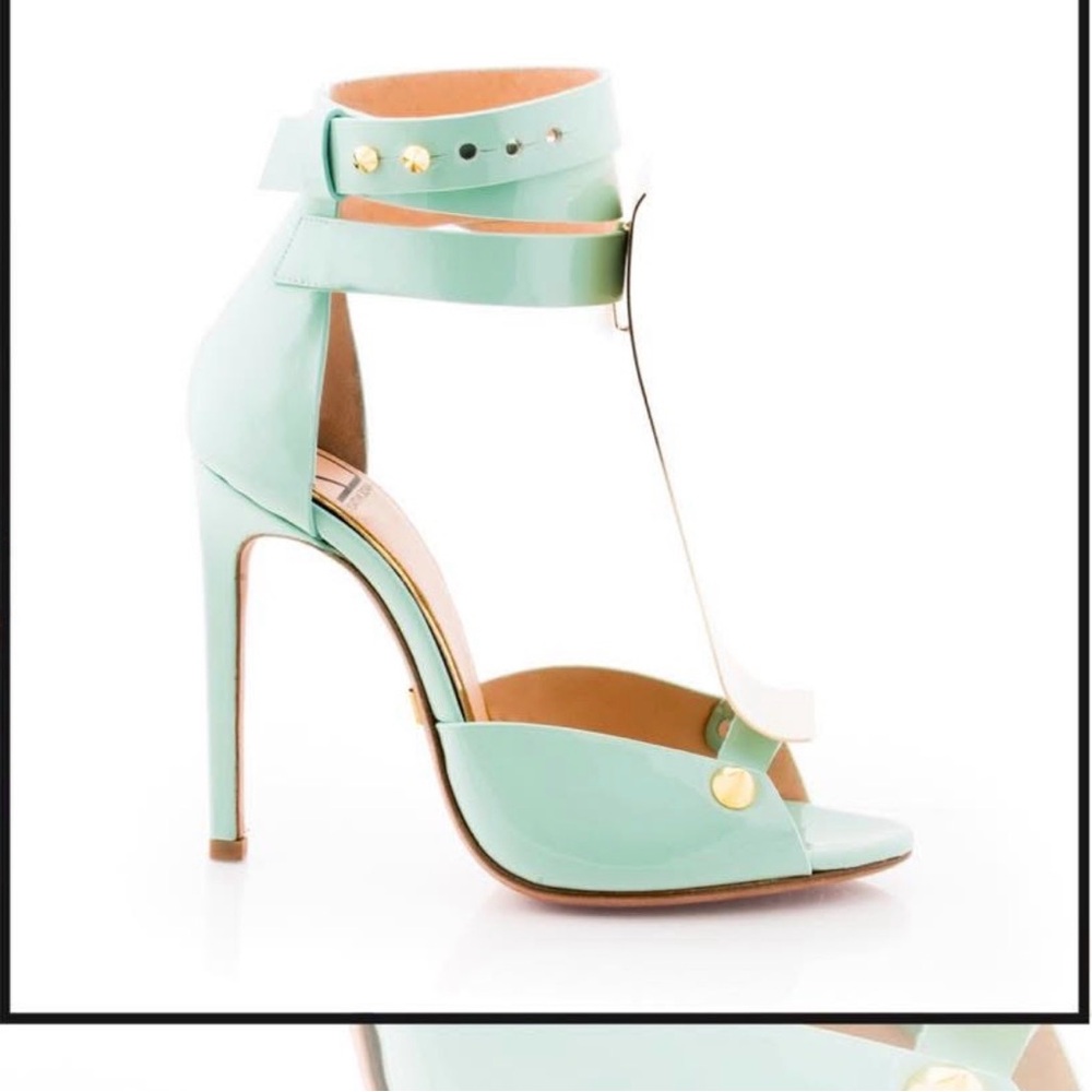 Vero Cuoio Mint Patent Leather Ankle-Strap Stiletto Sandals